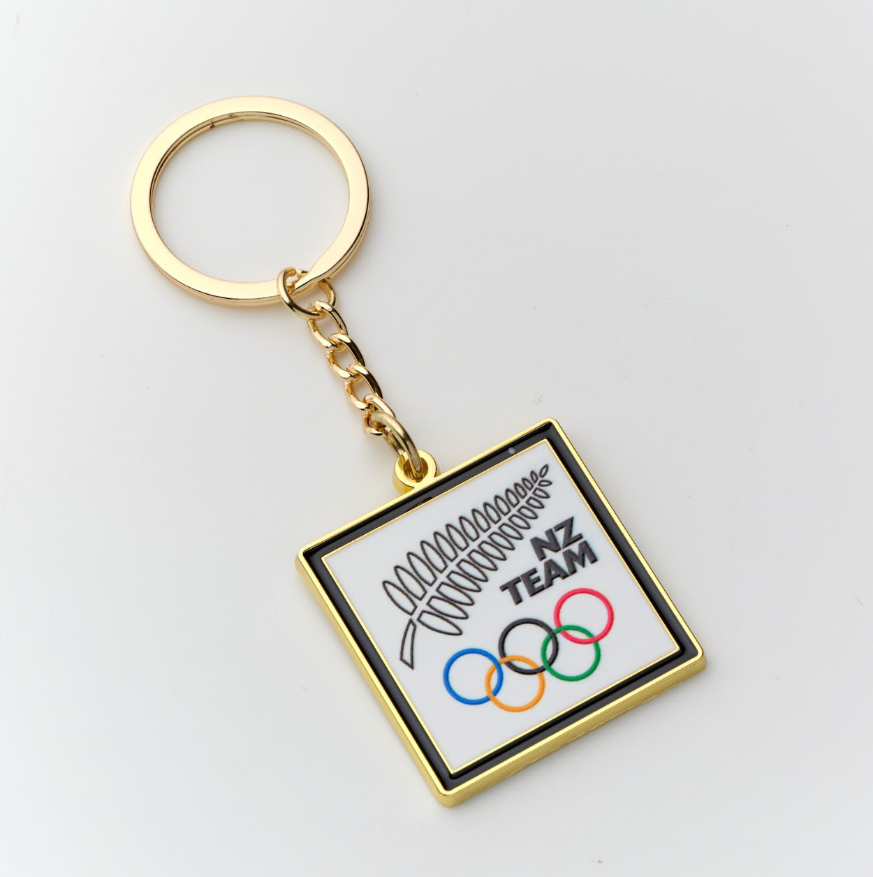 NZ Team Olympic Rings Keyring - Square Gold