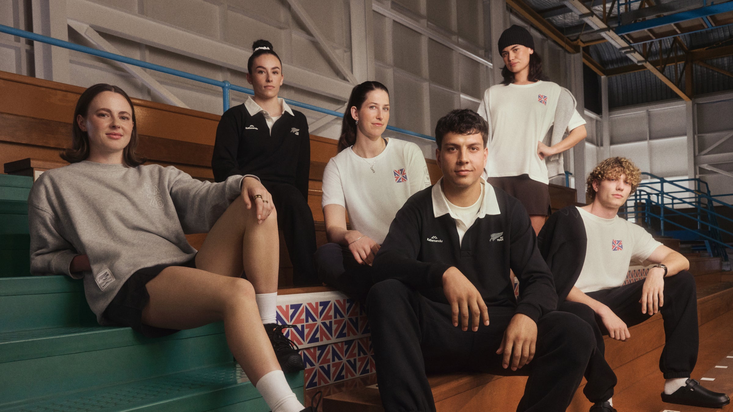 NZ Team athlete group shot inside a gymnasium.