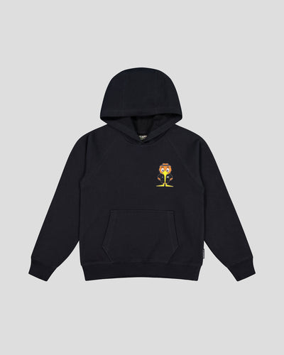 Black hoodie with a goldie the kiwi on the chest.