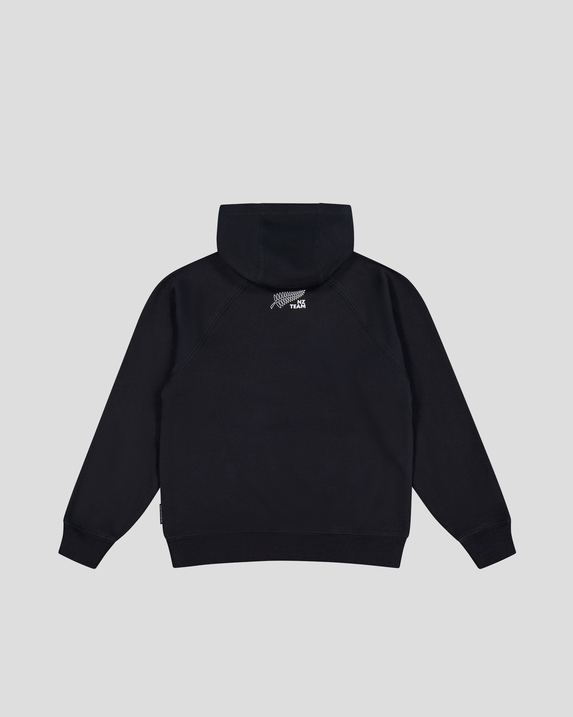 Black hoodie with NZ Team logo on the back