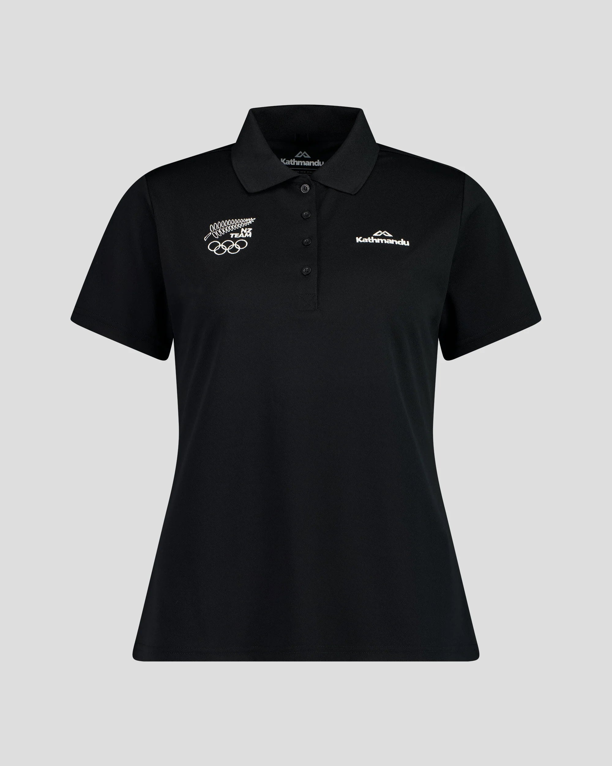 Black polo shirt with NZ team logo on the right hand side