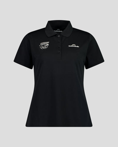 Black polo shirt with NZ team logo on the right hand side