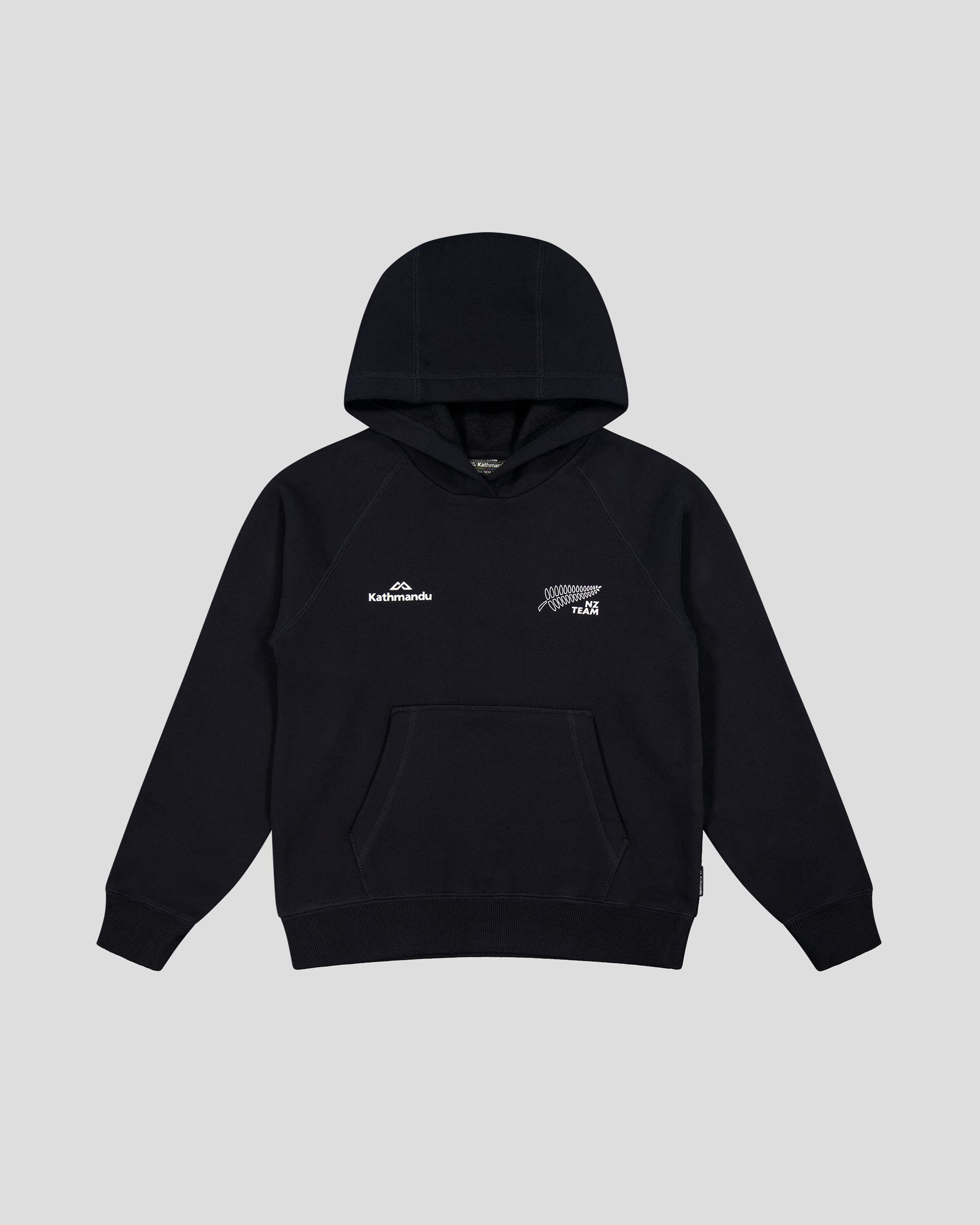 Black hoodie with white NZ Team branding